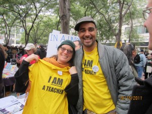 Jesse Hagopian with his kindergarten teacher Joby Moore at an Occupy Seattle demonstration